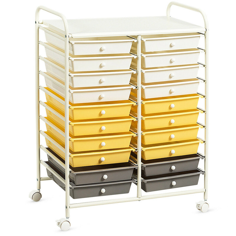 Commode à 20 tiroirs Perao, Blanc / jaune / gris