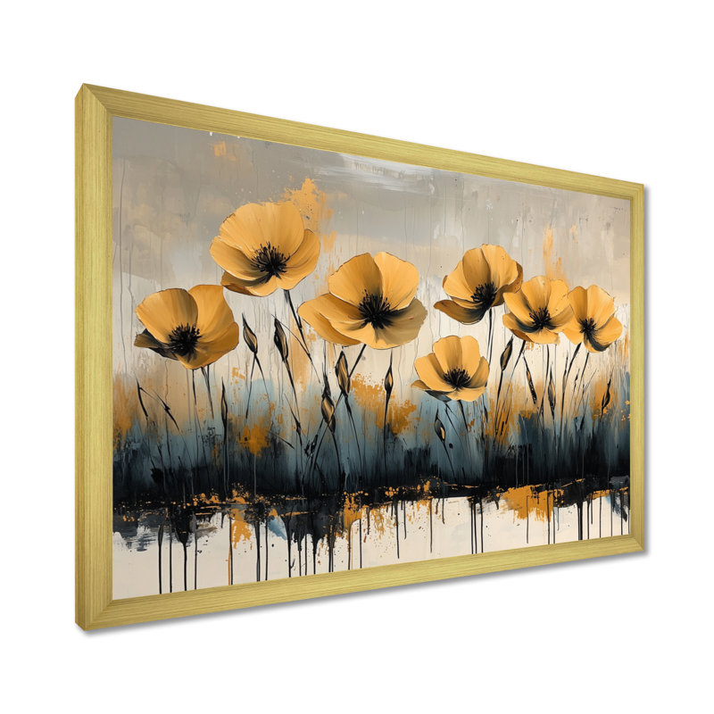 Minimalisme, désert, fleur d'œillets III - œillets, art mural, H 30 po x l 40 po, Cadre simple, Doré