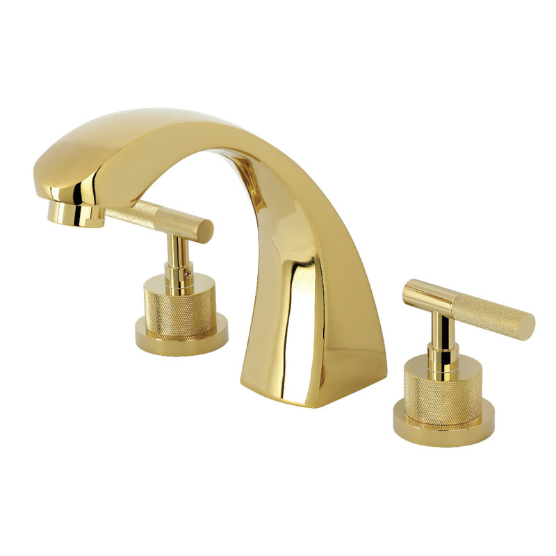 Kingston Brass Convergent Two-Handle 3-Hole Deck Mount Roman Tub Faucet with Knurled Handle, Polished Brass