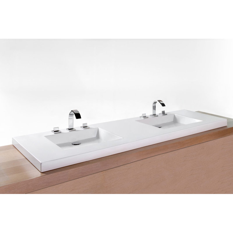 72" Cube Collection Trough Lavatory, 4" Height	, White Matte