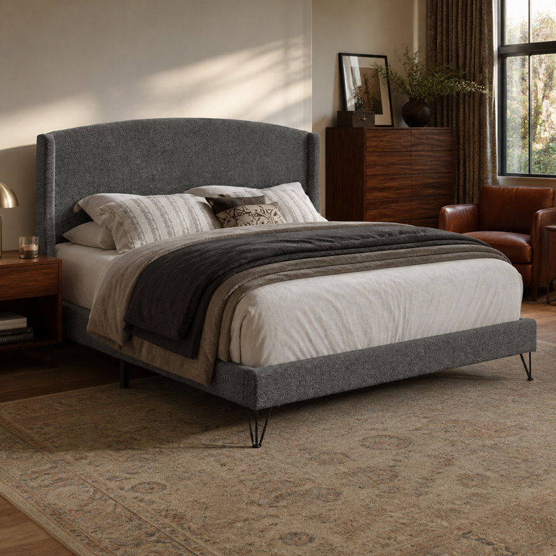 Lit plateforme tapissier Padilla Queen Boucle, Gris foncé