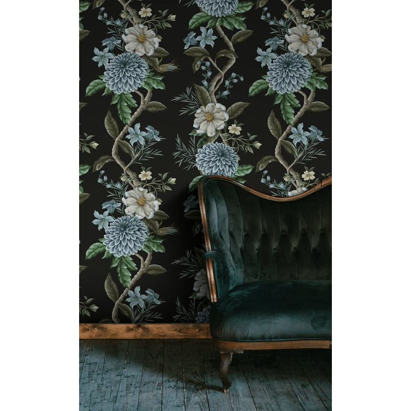 Papier peint botanique foncé Dahlia