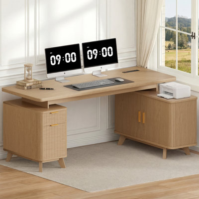 63" L-Shaped Executive Desk with Storage, Farmhouse Corner Desk