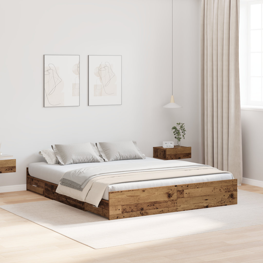 Storage Bed Frame Concrete Melamined Wood