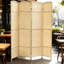 Paravent pliable tissé à la main à 4 panneaux avec dessus arqué, polypropylène et bois de pin, beige, pour un usage professionnel