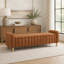 Banc de lit moderne capitonné de 161 cm de large, avec couvercle rabattable capitonné à vagues, accoudoirs et pieds en bois massif, idéal pour plusieurs pièces, couleur caramel.-605293301-605293304