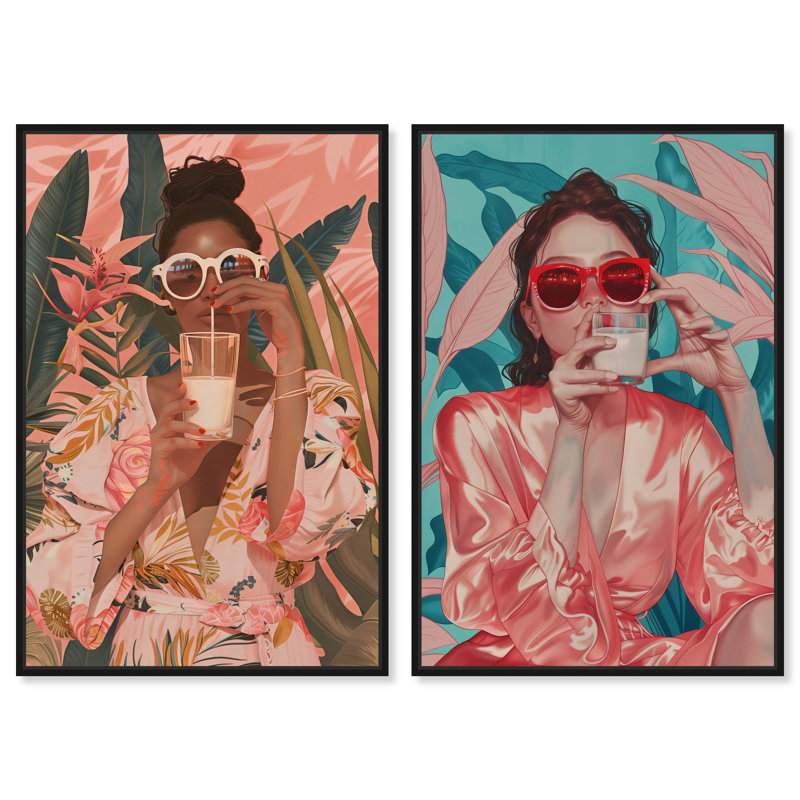 «Tropical Drink Set», reproduction d'art sur toile par Art Remedy, H 54 po x l 36 po, Cadre flottant noir