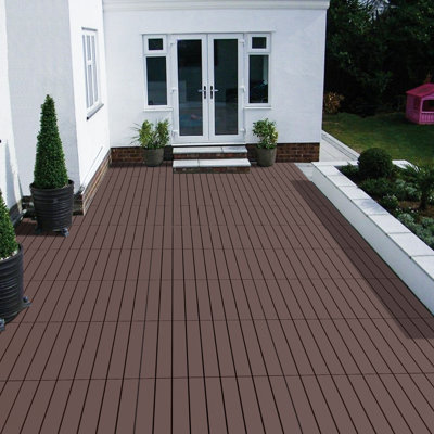 Easy-Install Interlocking Deck Tiles, 24"X12" Waterproof Plastic Tiles (24-Pack) - Low Maintenance Flooring For Patio, Balcony, Poolside & Indoor