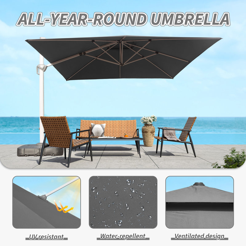 Parasol en porte-à-faux Deraway, 10 pi x 10 pi, Gris