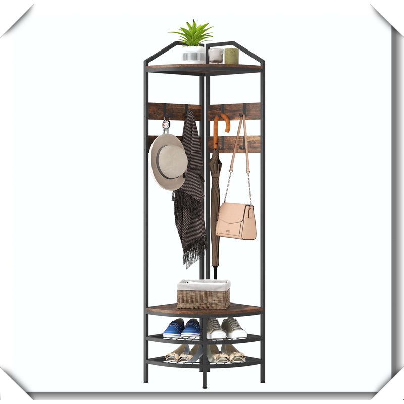 Industrial Corner Coat Rack With Shoe Storage