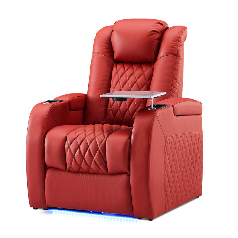 Mixell Leather Home Theater Seating with Cup Holder, Red
