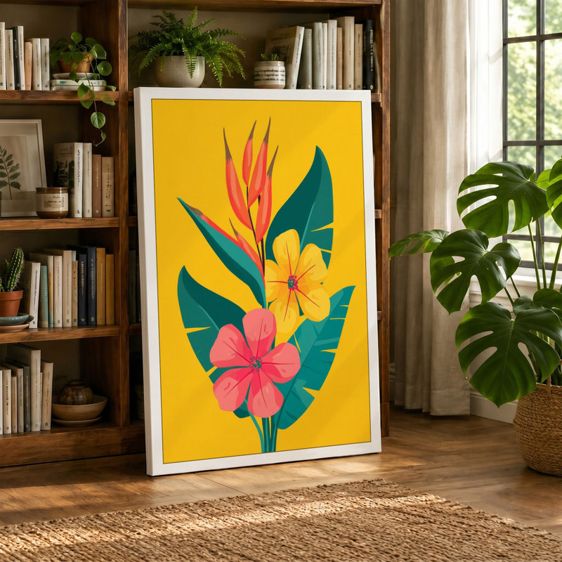 Tropical Bouquet Botanical - Wrapped Canvas, 36x24 - 91.4 x 61.0 cm, Terracotta Border