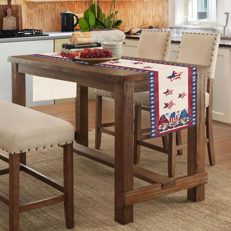 4Th Of July Table Runner Gnome Stars Patriotic America Memorial Day Independence Day Dining Table Decoratios Indoor Outdoor Home Décor