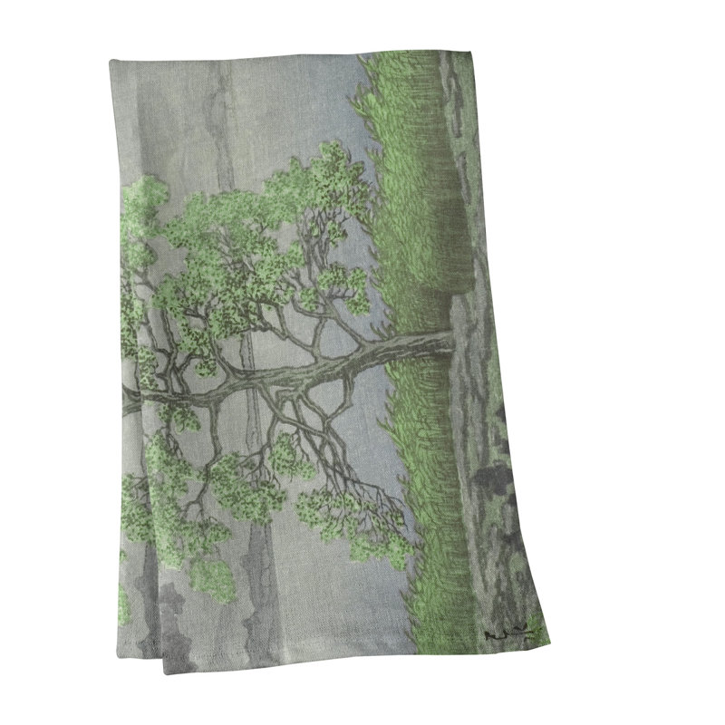 Serviette de thé sur le shore, Polyester sergé, Vert