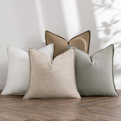 Neutral Linen Pillowcases 4 Pack Decorative Natural Solid Throw Pillow Covers 24x24 Inch