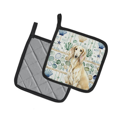 Cream Saluki Coastal Sea Glass Pair of Pot Holders