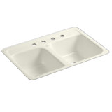 Delafield® 32" L x 21" W x 8-1/2" Tile-In/Metal Frame Double-Equal Kitchen Sink with 4 Faucet Holes