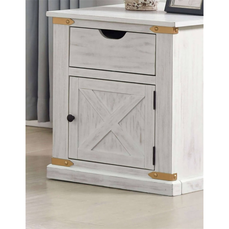 Table de bout de style rustique blanc antique avec table de bout et tiroirs