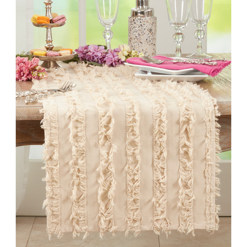 Natural Cotton Linen Fringe Stripe Table Runner