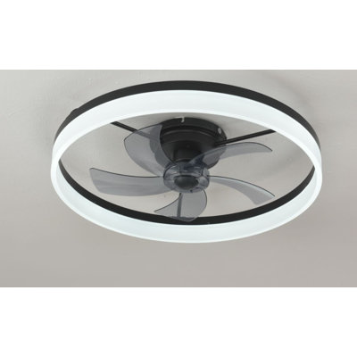 20" Black Flush Mount Ceiling Fan with Light, Low Profile, App & Remote Control, 6-Speed Quiet DC Motor, Dimmable LED for Bedroom