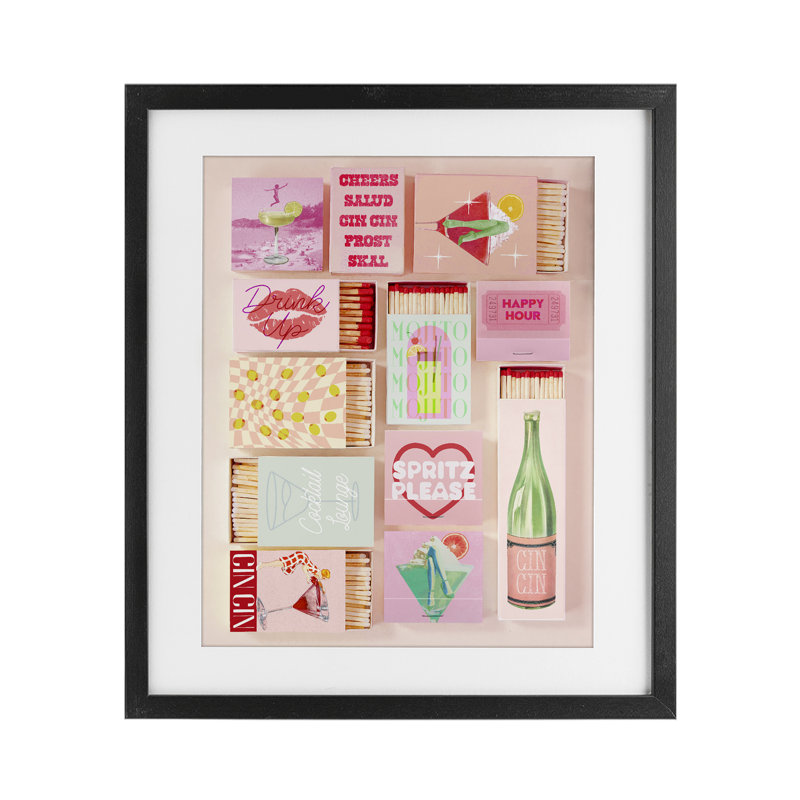 Glam Cocktail Retro Matches, reproduction encadrée sous verre, design par Lil 'Rue, H 16 po x l 13 po, Cadre noir minuit