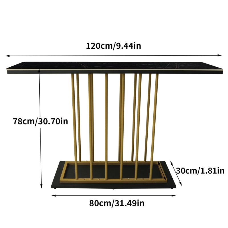 Aketza 30cm Stone Top Console Table, Black