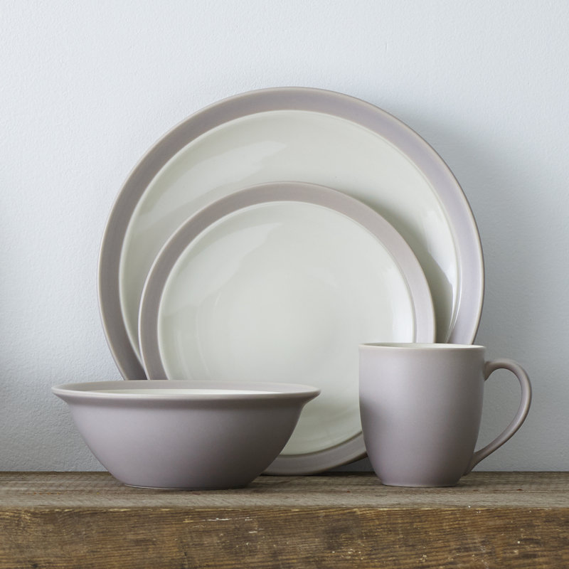Sand Ceramic 4-Piece Breakfast Bowl and Plate Set