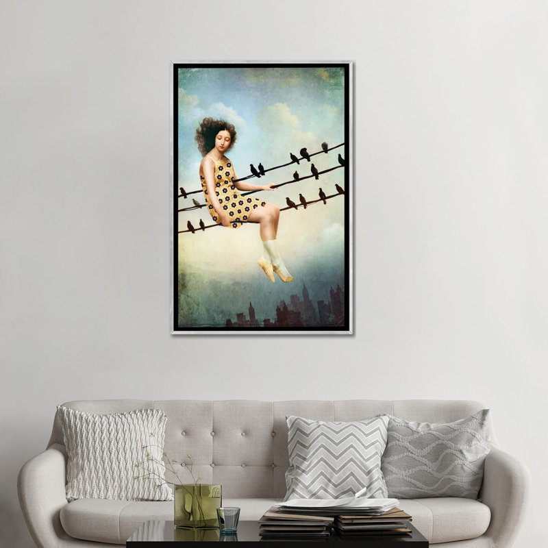 «Hang in There» par Catrin Welz-Stein - impression d'art graphique, H 48 po x l 32 po x P 1,5 po, Toile avec cadre argenté