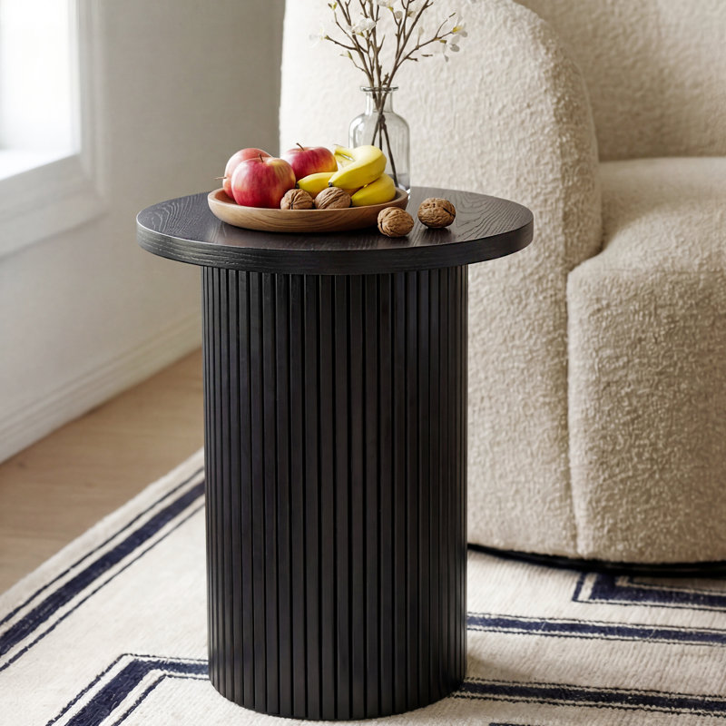 Pedestal Wood Round End Table, Black
