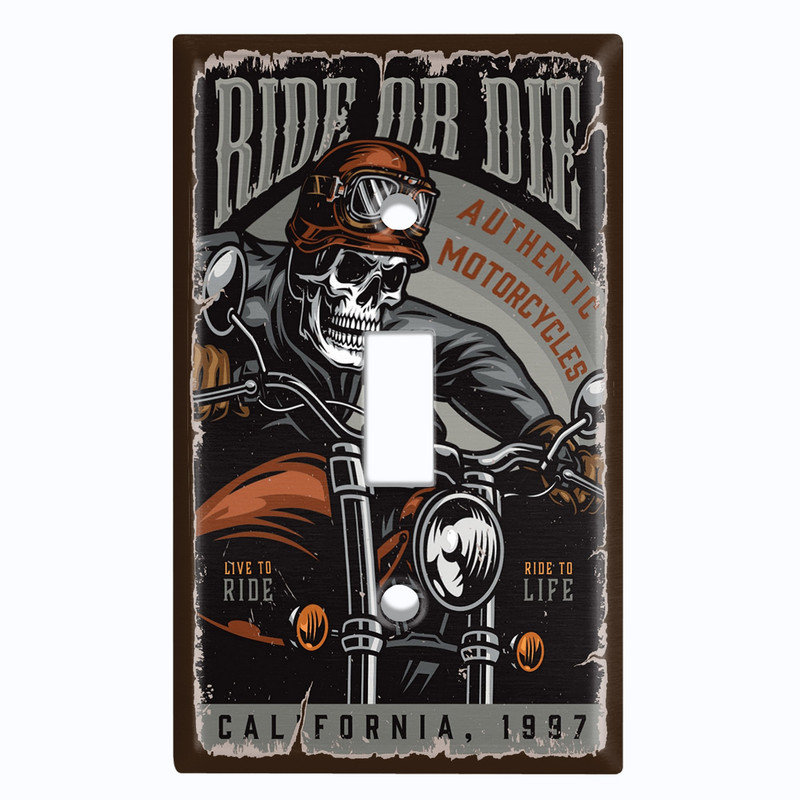 Couvercle de plaque d'interrupteur en métal; Affiche de taille standard US 1 Gang - affiche de motard, # 1 à bascule simple