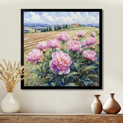 Pivoines par le champ de cultures I - pivoines, art mural pour le salon