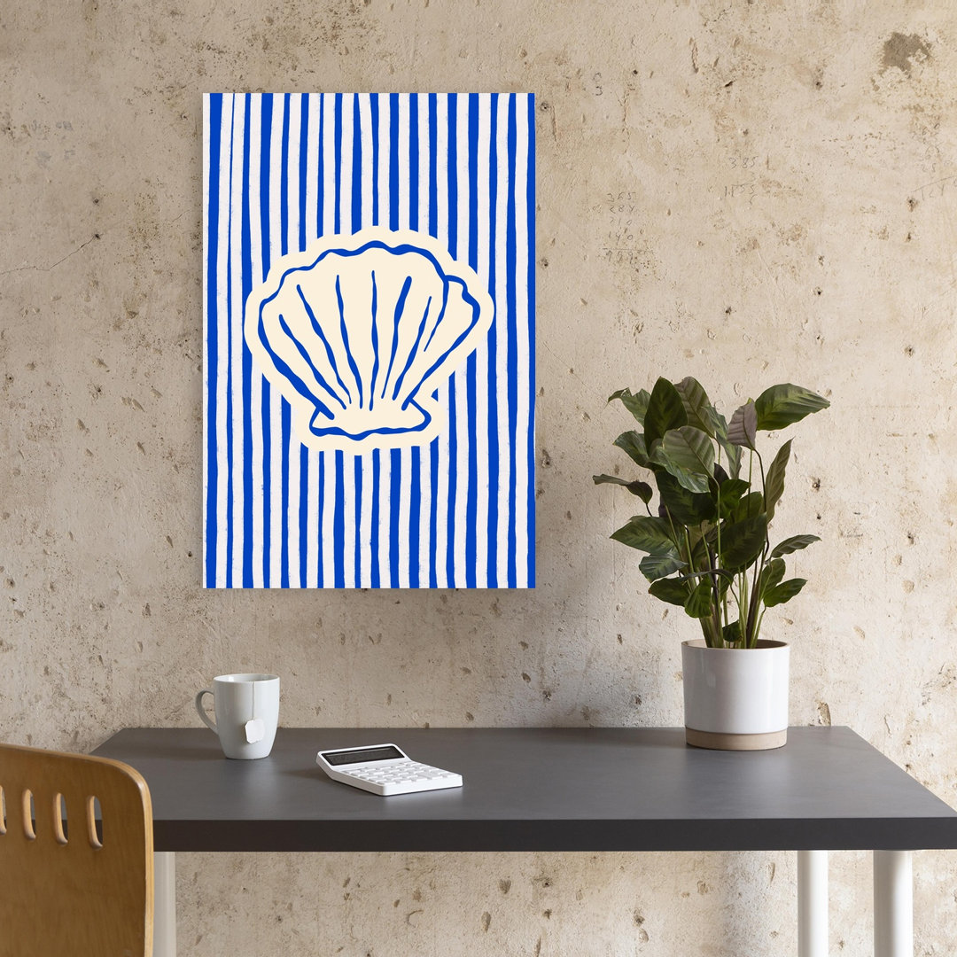 Blue Striped Seashell Abstract Organic Coastal Wall Art Print