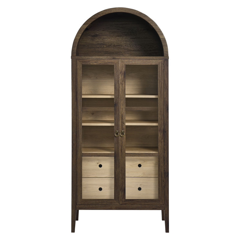 Nolan Walnut Hickory Arched Storage Display Cabinet with Glass Doors