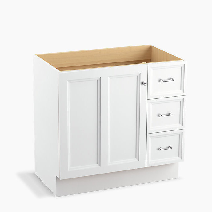Base de meuble-lavabo 36 po Damask, Top doors and bottom drawer, Lin blanc