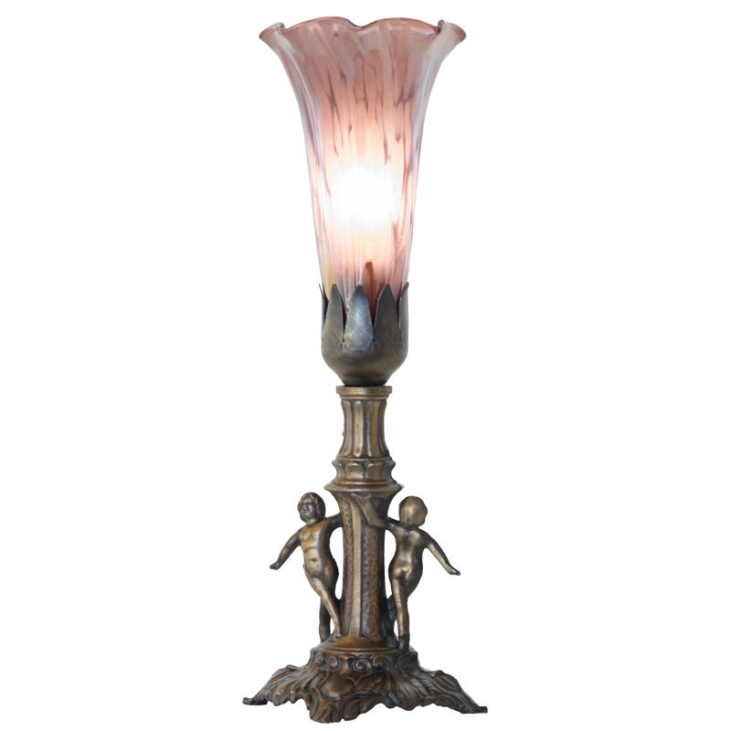11" High Blue Tiffany Pond Lily Maidens Mini Lamp, Purple