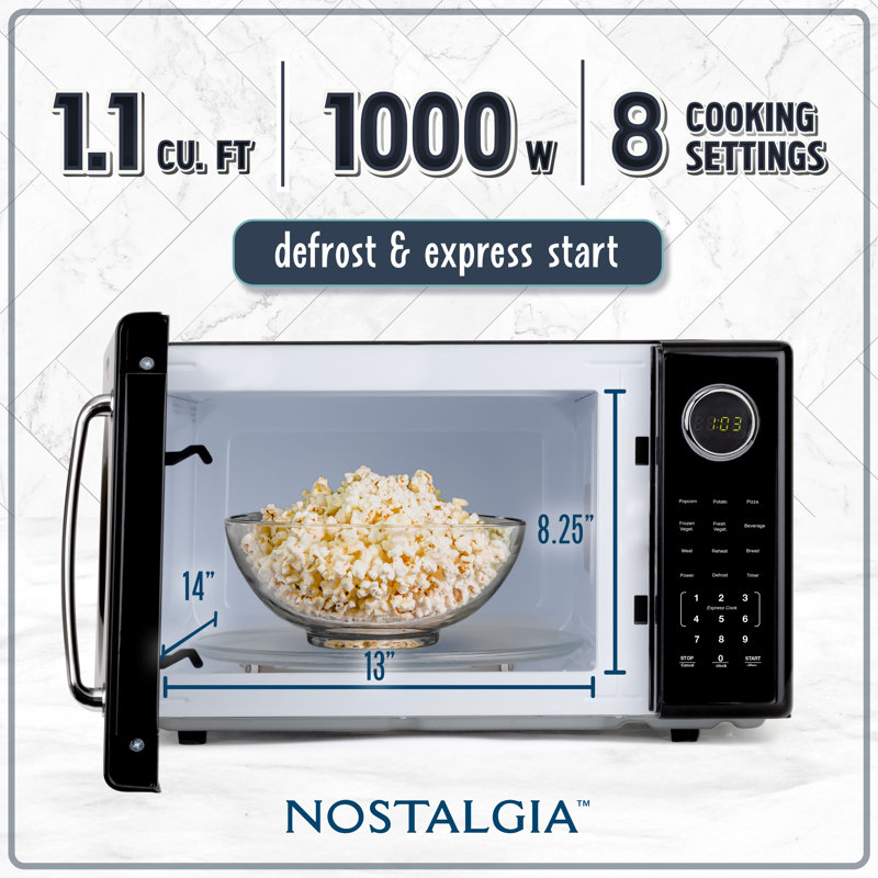 Retro 1.1 Cu Ft Countertop Microwave, Black, Black