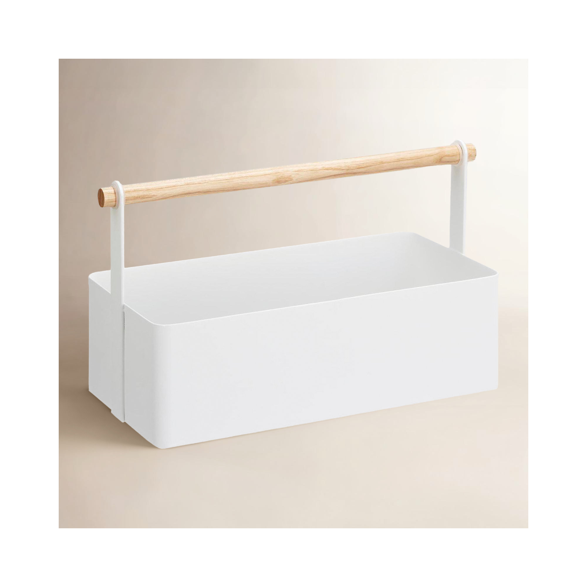 Yamazaki Home Tosca Storage Basket - Wood Handle Organizer - Steel + Wood, 6.3" H x 11.4" W x 5.1" D
