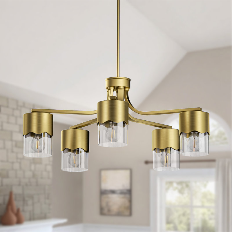 Kailyn 5-light 28"W Polished Brass Modern/traditional Spider Chandelier With Clear Glass Shades For Dining Room Or Kitchen