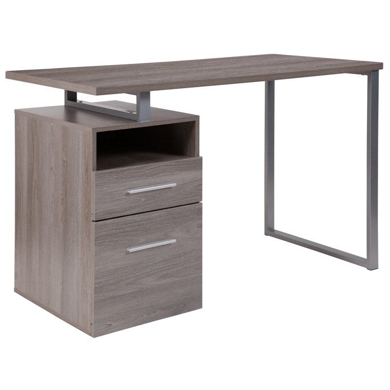 Desk with Two Drawers and Metal Frame, Brown