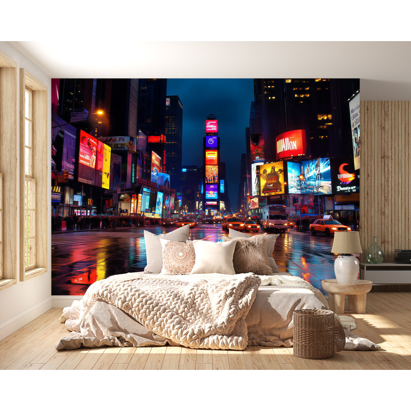 Papier peint Times Square - NYC Night Lights, L 145 po x l 100 po, Non tissé