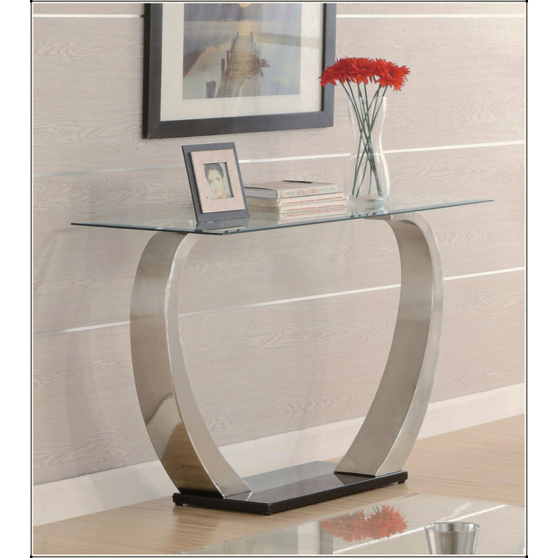 Console argentée avec plateau en verre