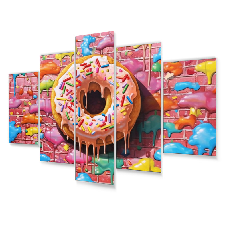«Blue and Pink Pop Art Donuts II - Desserts», ensemble de reproductions d'art en métal