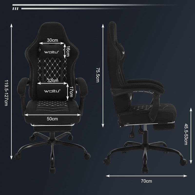 17 Stories Adjustable Headrest and Reclining PC & Racing Game Chair, Black/White