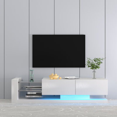 TV Console With Storage Cabinets, Full RGB Color 31 Modes Changing Lights Remote RGB LED TV Stand, Modern Entertainment Center (White For 75 Inches TV -  Ivy Bronx, DF432FF55C5E476C86E7E44C51E173A6