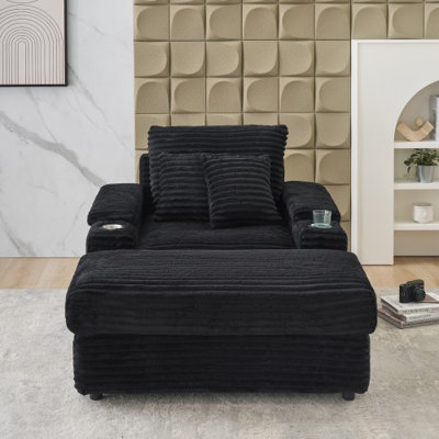 Canapé simple en velours côtelé avec un coussin, deux coussins décoratifs, un repose-pieds et deux espaces de rangement