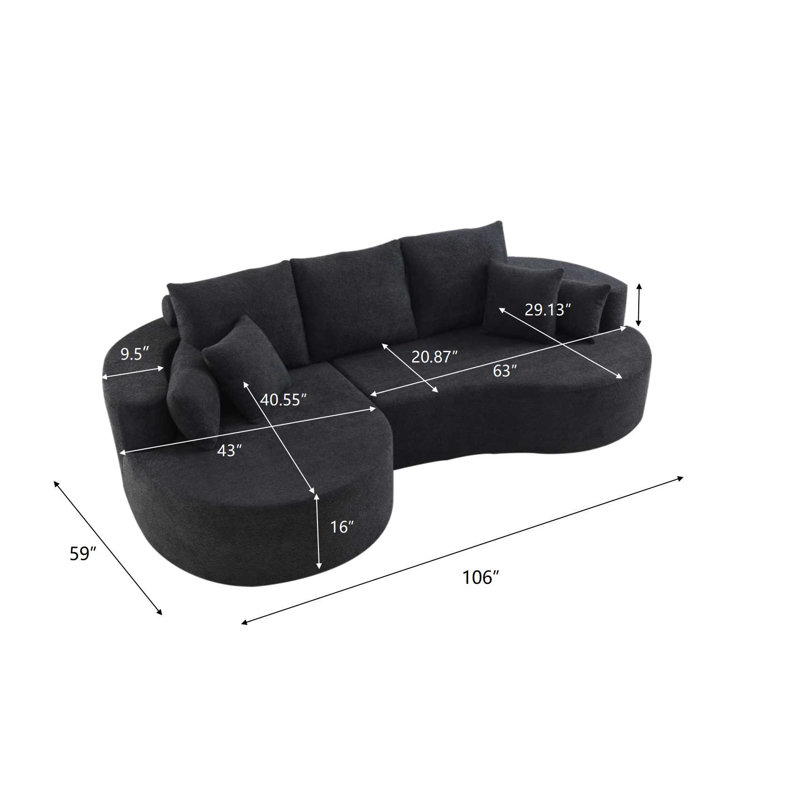 Canapé modulaire courbé en tissu 106 pièces 2 pièces 106 po
