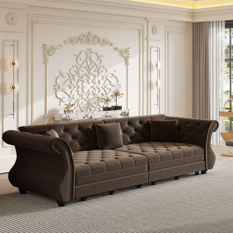 Canapé-lit Chesterfield surdimensionné de 97,6 po, H 34,6 po x l 97,6 po x P 32,7 po, Brun