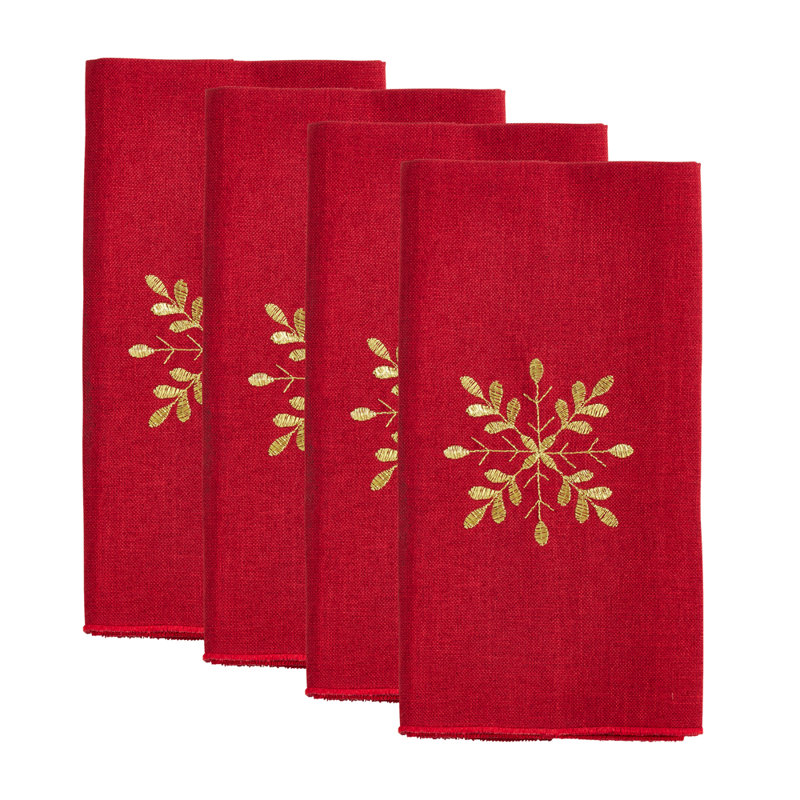 Embroidered Snowflake Holiday Cloth Napkin 20" W X 20" L, Set Of 4, Silver