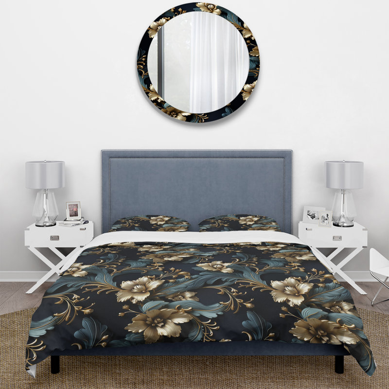 Ensemble de housse de couette Gold Royal Flower Gardens Serenity I, Housse de couette pour très grand lit et 2 très