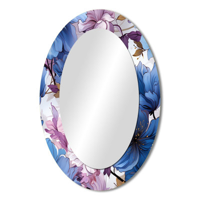 Mystical Aura Blue And Purple Floral Pattern - Traditional Oval Wall Mirror